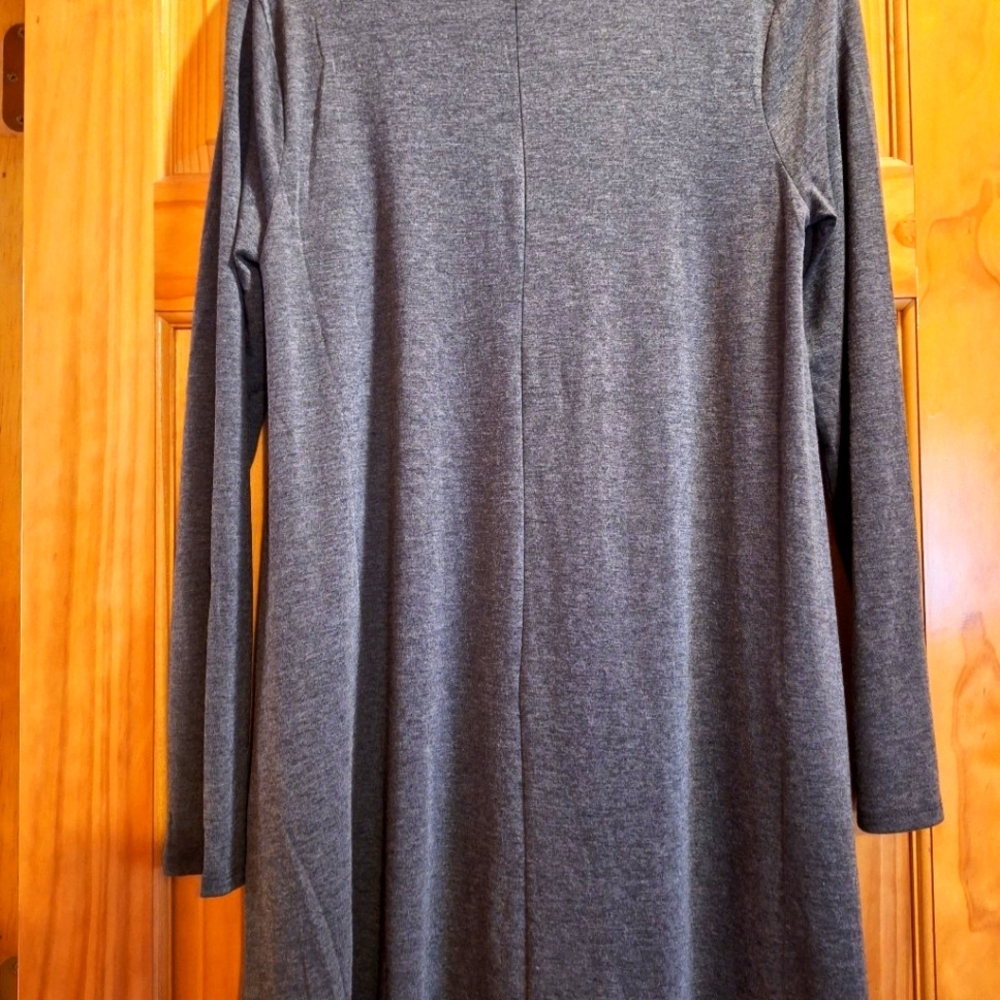 ZENANNA PREIUM DARK GRAY DRESS LONG SLEEVE POCKETS BELOW KNEE CLOR MOST LIKE FIR